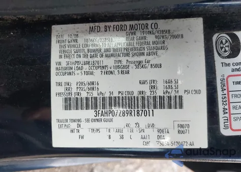 2009 Ford Fusion Se from USA, damaged, VIN 3FAHP07Z89R187011
